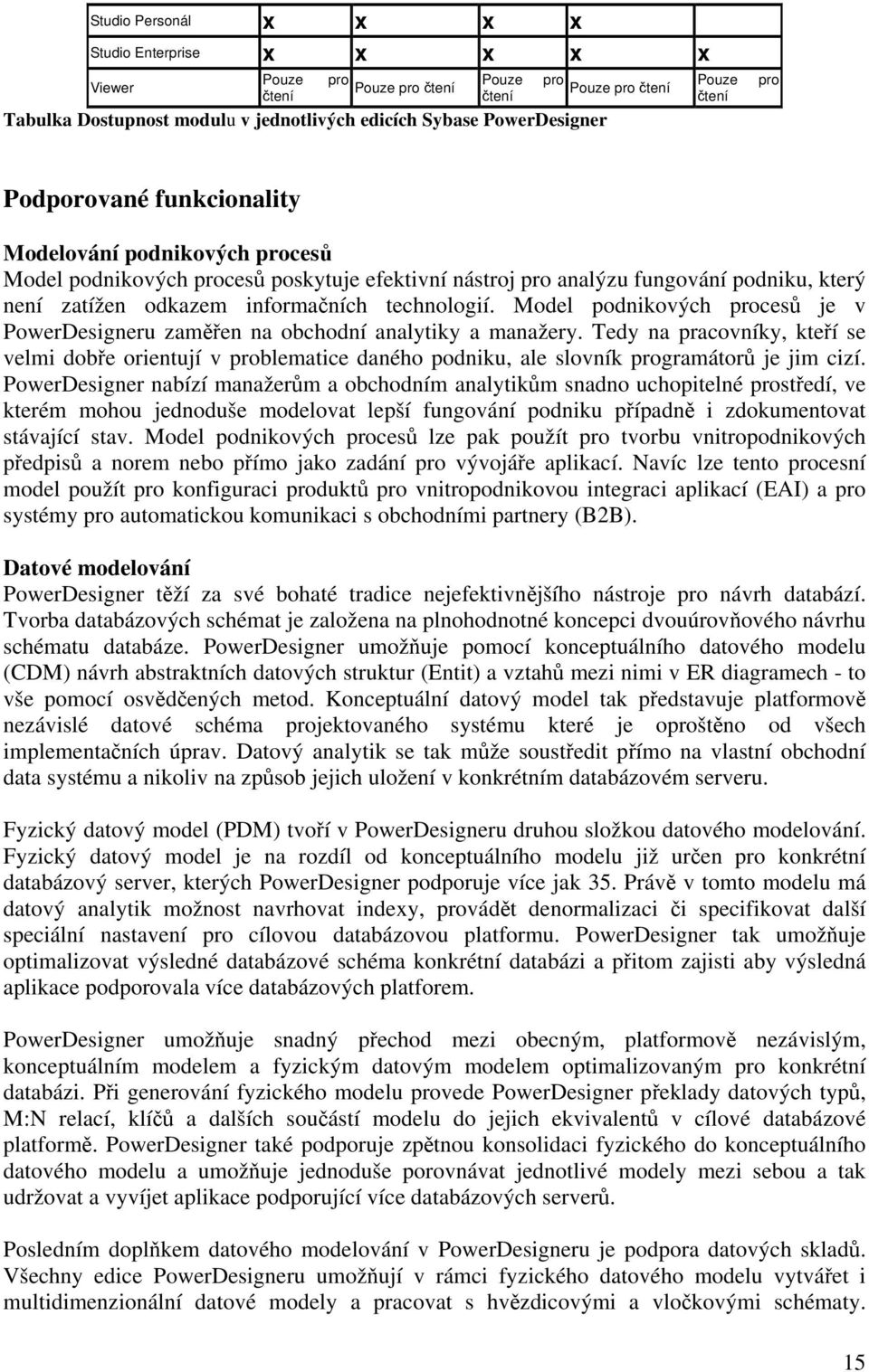 technologií. Model podnikových procesů je v PowerDesigneru zaměřen na obchodní analytiky a manažery.