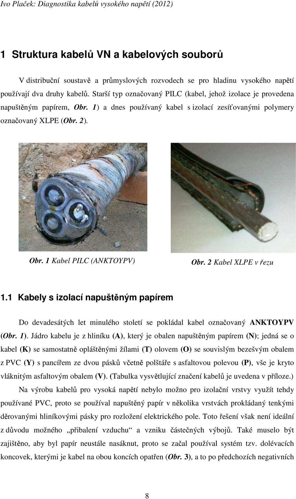 2 Kabel XLPE v řezu 1.1 Kabely s izolací napuštěným papírem Do devadesátých let minulého století se pokládal kabel označovaný ANKTOYPV (Obr. 1).