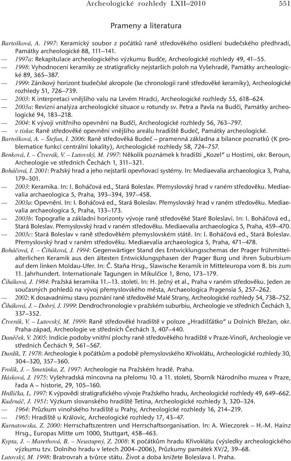 1999: Zánikový horizont budečské akropole (ke chronologii raně středověké keramiky), Archeologické rozhledy 51, 726 739.