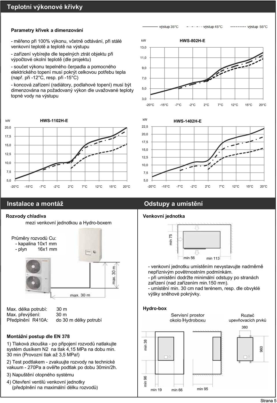 p i -15 C) - koncová za ízení (radiátory, podlahové topení) musí být dimenzována na požadovaný výkon dle uvažované teploty topné vody na výstupu kw HWS-802H-E 13,0 11,0 9,0 7,0 5,0 3,0-20 C -15 C -7