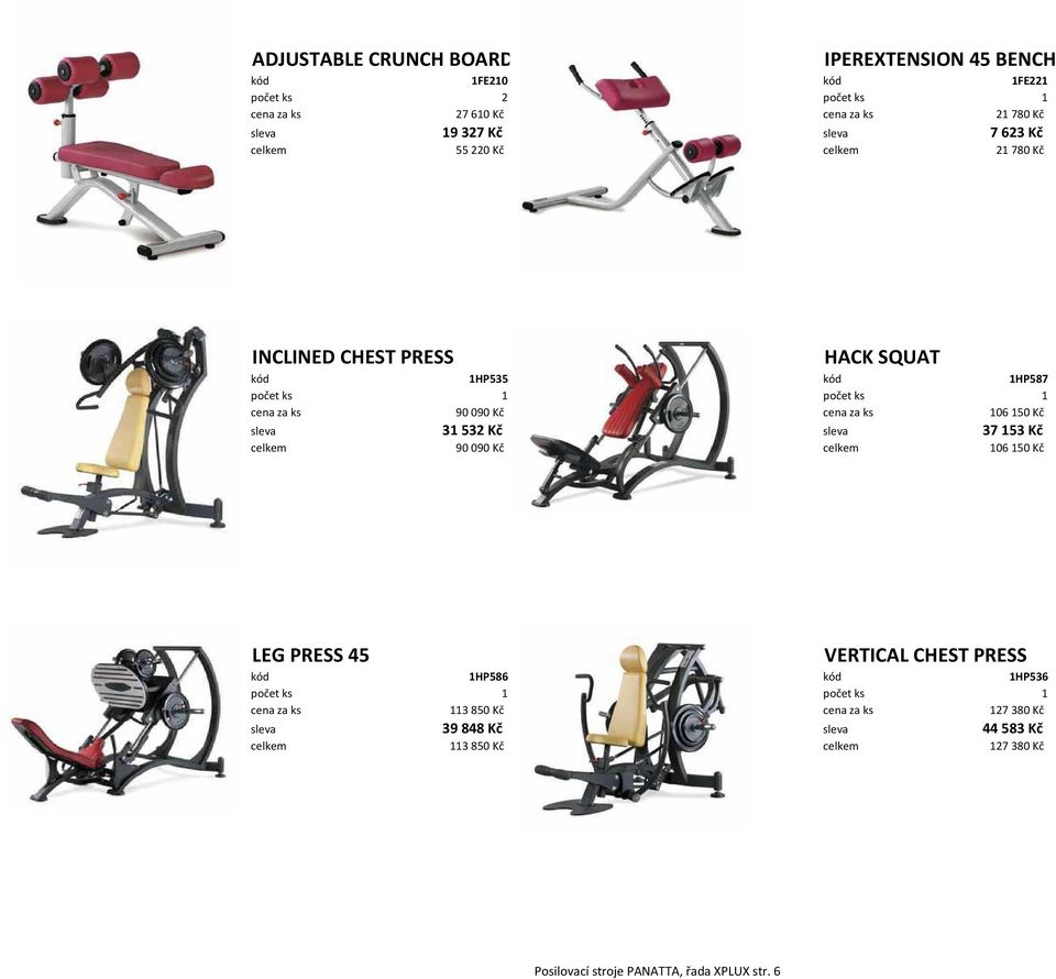 ks 106150 Kč sleva 31532 Kč sleva 37153 Kč celkem 90090 Kč celkem 106150 Kč LEG PRESS 45 VERTICAL CHEST PRESS kód 1HP586 kód 1HP536 cena