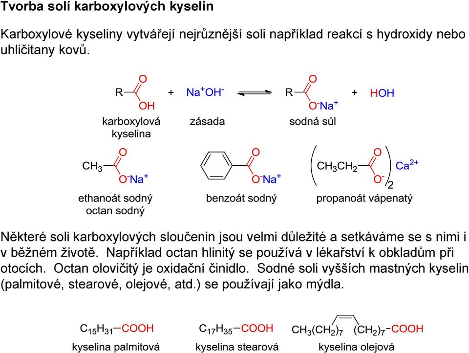 Některé soli karboxylových sloučenin jsou velmi důležité a setkáváme se s nimi i v běžném životě.