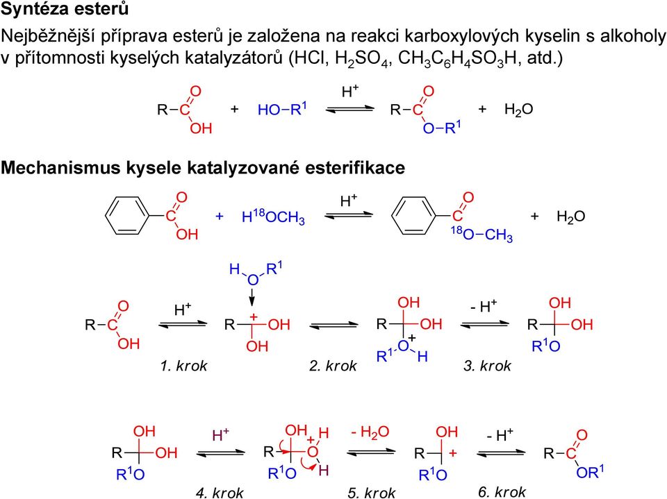 přítomnosti kyselých katalyzátorů (HCl, H 2 SO 4, CH 3