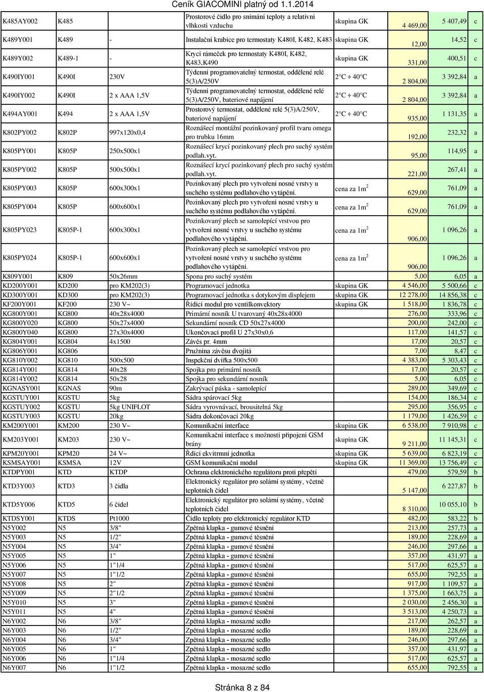 C 5(3)A/250V 2 804,00 3 392,84 a K490IY002 K490I 2 x AAA 1,5V Týdenní programovatelný termostat, oddělené relé 2 C 40 C 5(3)A/250V, bateriové napájení 2 804,00 3 392,84 a K494AY001 K494 2 x AAA 1,5V