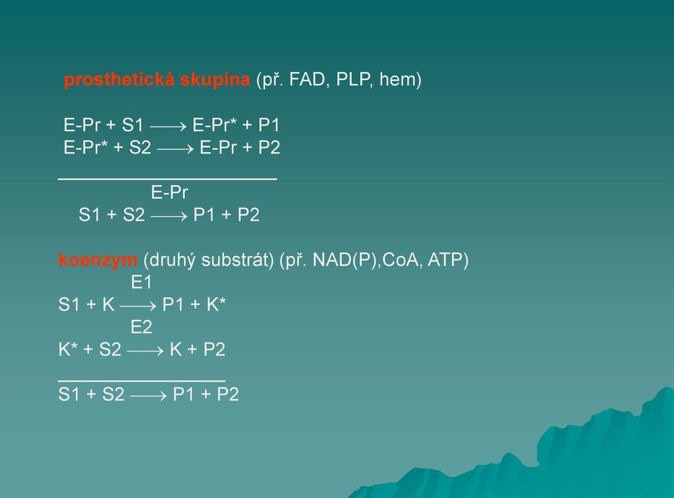 E-Pr + P2 E-Pr S1 + S2 P1 + P2 koenzym (druhý