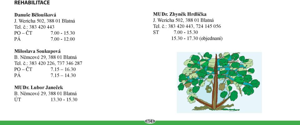 00-15.30 15.30-17.30 (objednaní) Miloslava Soukupová B. Němcové 29, 388 01 Blatná Tel. č.