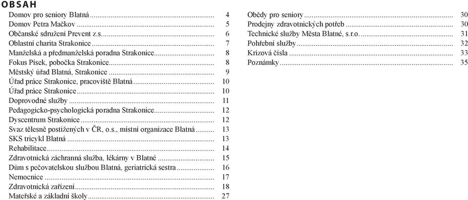 .. 11 Pedagogicko-psychologická poradna Strakonice... 12 Dyscentrum Strakonice... 12 Svaz tělesně postižených v ČR, o.s., místní organizace Blatná... 13 SKS tricykl Blatná... 13 Rehabilitace.