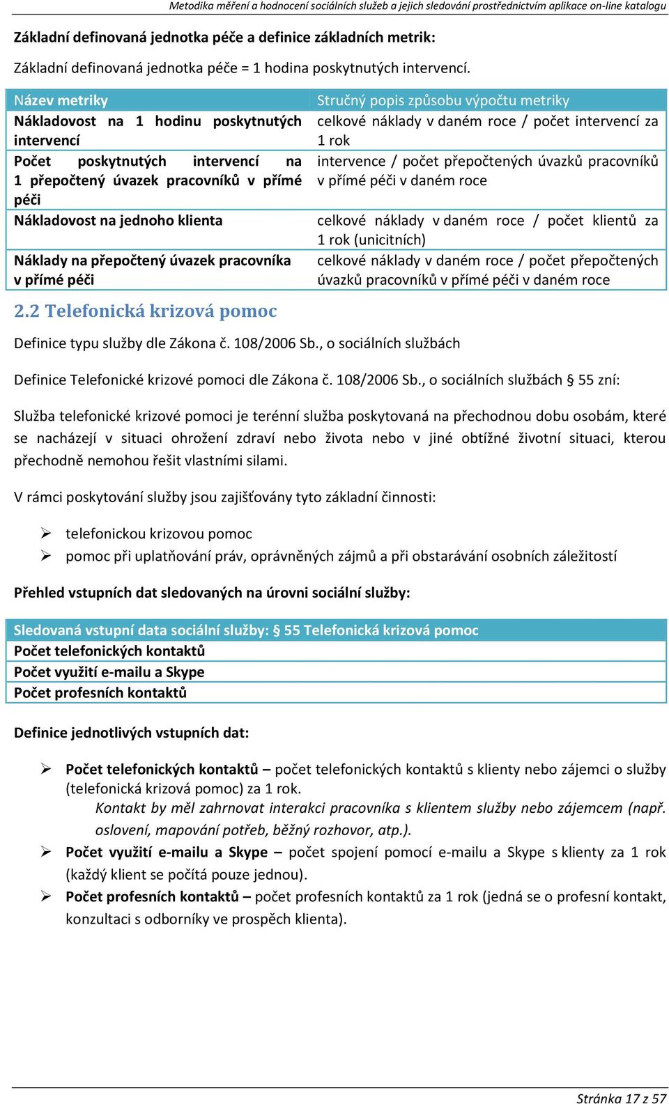 2 Telefonická krizová pomoc Definice typu služby dle Zákona č. 108/2006 Sb.