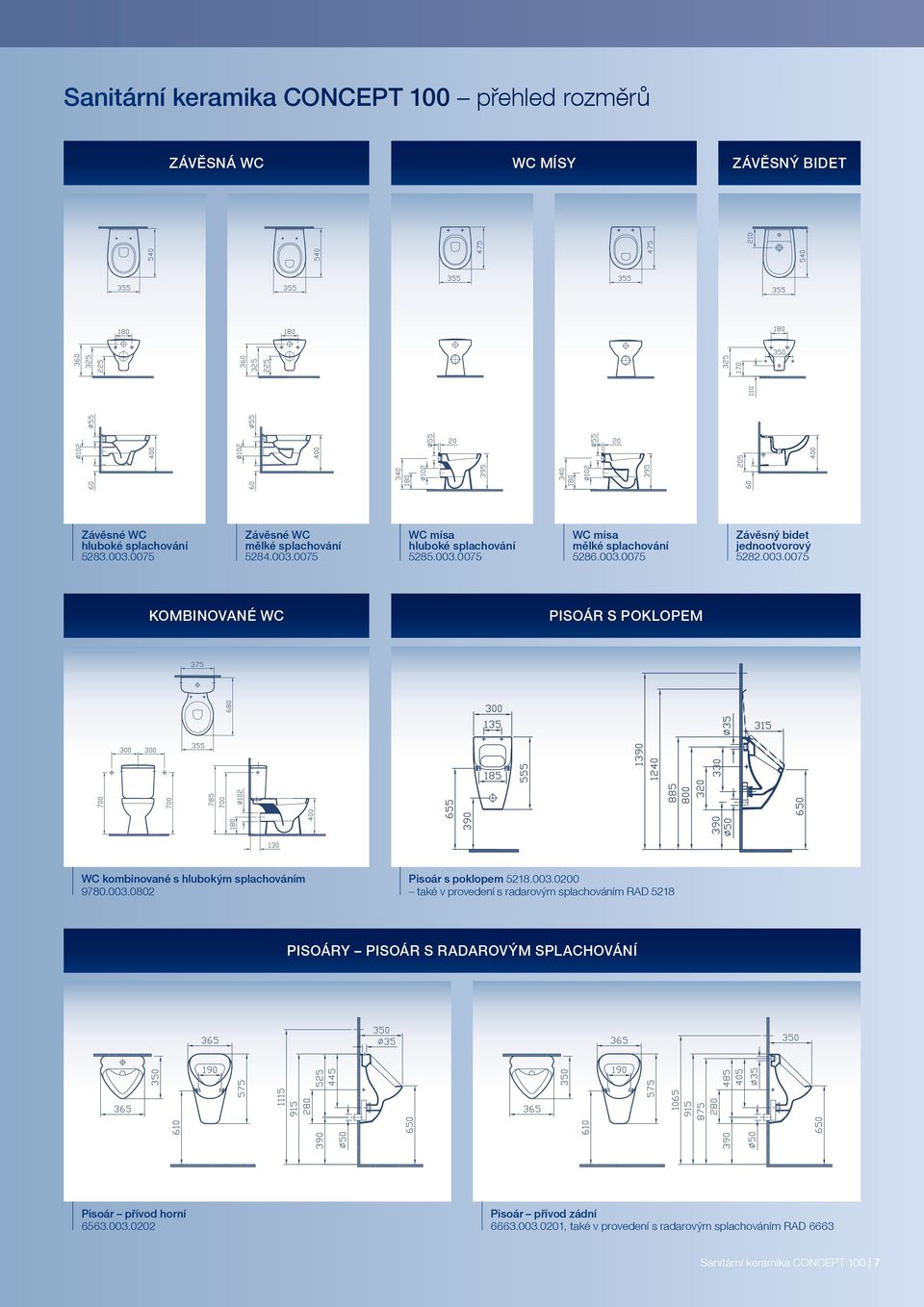 003.0802 Pisoár s poklopem 5218.003.0200 také v provedení s radarovým splachováním RAD 5218 PISOÁRY PISOÁR S RADAROVÝM SPLACHOVÁNÍ Pisoár přívod horní 6563.003.0202 Pisoár přívod zádní 6663.