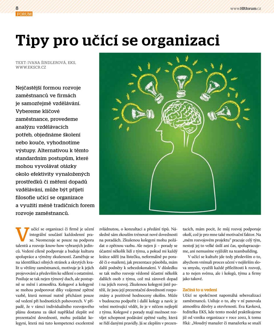 Alternativou k těmto standardním postupům, které mohou vyvolávat otázky okolo efektivity vynaložených prostředků či měření dopadů vzdělávání, může být přijetí filosofie učící se organizace a využití