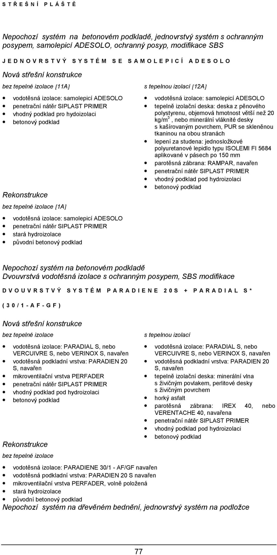 betonový podklad s tepelnou izolací [12A] vodotěsná izolace: samolepicí ADESOLO tepelně izolační deska: deska z pěnového polystyrenu, objemová hmotnost větší než 20 kg/m 3, nebo minerální vláknité
