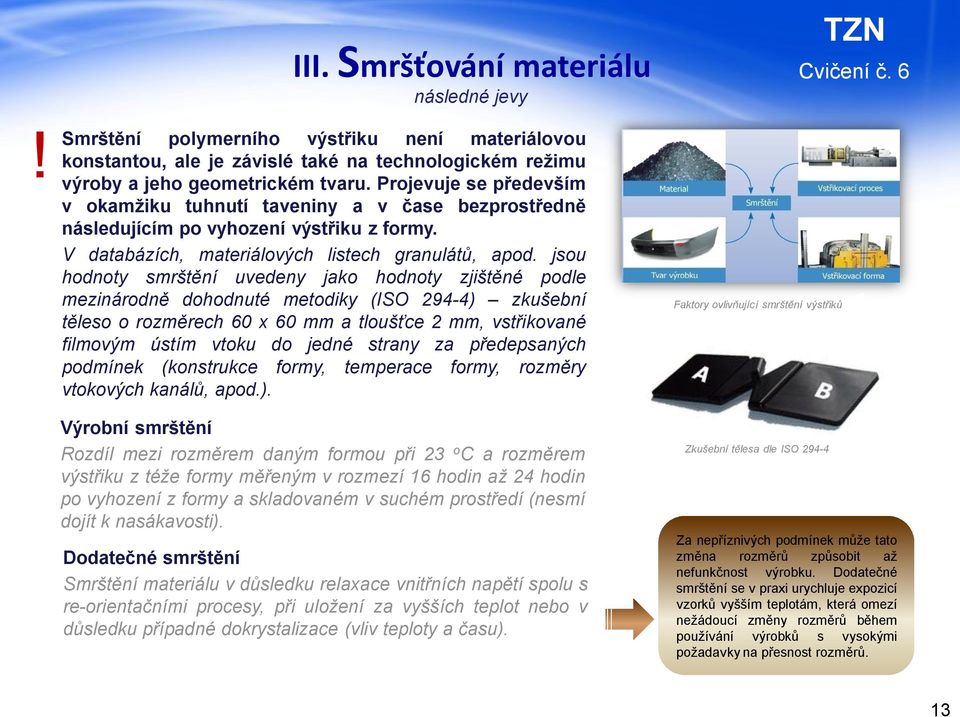 jsou hodnoty smrštění uvedeny jako hodnoty zjištěné podle mezinárodně dohodnuté metodiky (ISO 294-4) zkušební těleso o rozměrech 60 x 60 mm a tloušťce 2 mm, vstřikované filmovým ústím vtoku do jedné