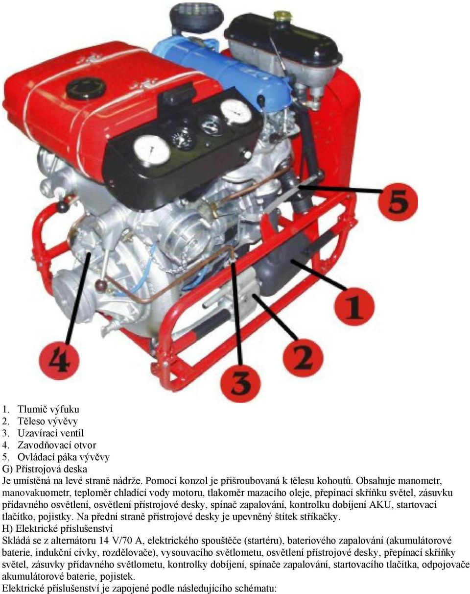Obsahuje manometr, manovakuometr, teploměr chladící vody motoru, tlakoměr mazacího oleje, přepínací skříňku světel, zásuvku přídavného osvětlení, osvětlení přístrojové desky, spínač zapalování,
