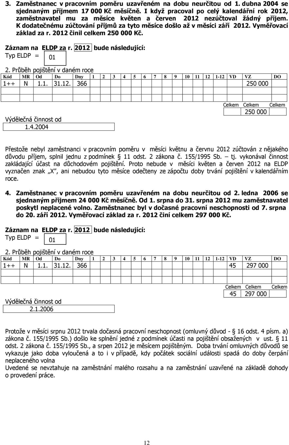 Vyměřovací základ za r. 2012 činil celkem 250 000 Kč. 01 1++ N 1.1. 31.12. 366 250 000 1.4.