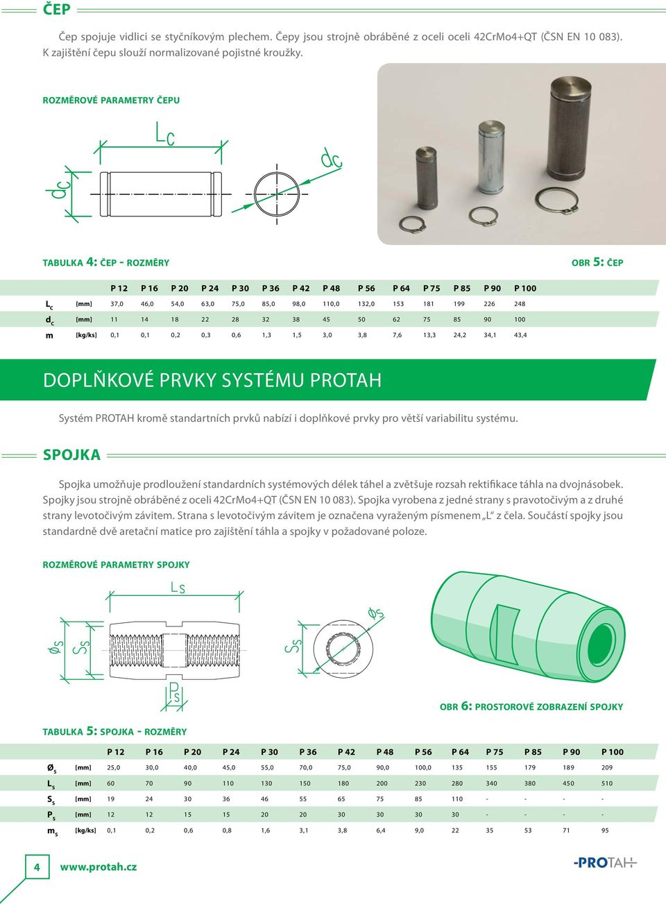 226 248 d C [mm] 11 14 18 22 28 32 38 45 50 62 75 85 90 100 m [kg/ks] 0,1 0,1 0,2 0,3 0,6 1,3 1,5 3,0 3,8 7,6 13,3 24,2 34,1 43,4 DOPLŇKOVÉ PRVKY SYSTÉMU PROTAH Systém PROTAH kromě standartních prvků