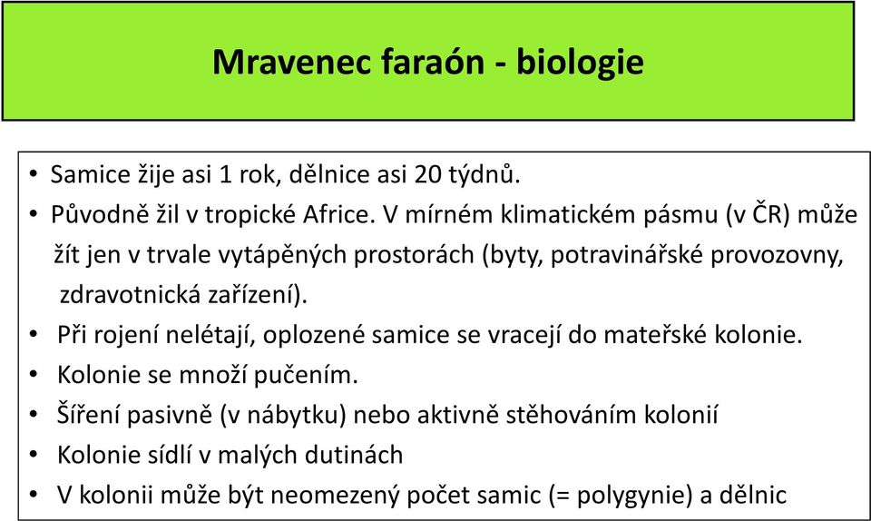 zdravotnická zařízení). Při rojení nelétají, oplozené samice se vracejí do mateřské kolonie. Kolonie se množí pučením.