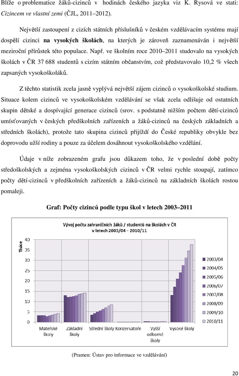 populace. Např. ve školním roce 2010 2011 studovalo na vysokých školách v ČR 37 688 studentů s cizím státním občanstvím, což představovalo 10,2 % všech zapsaných vysokoškoláků.