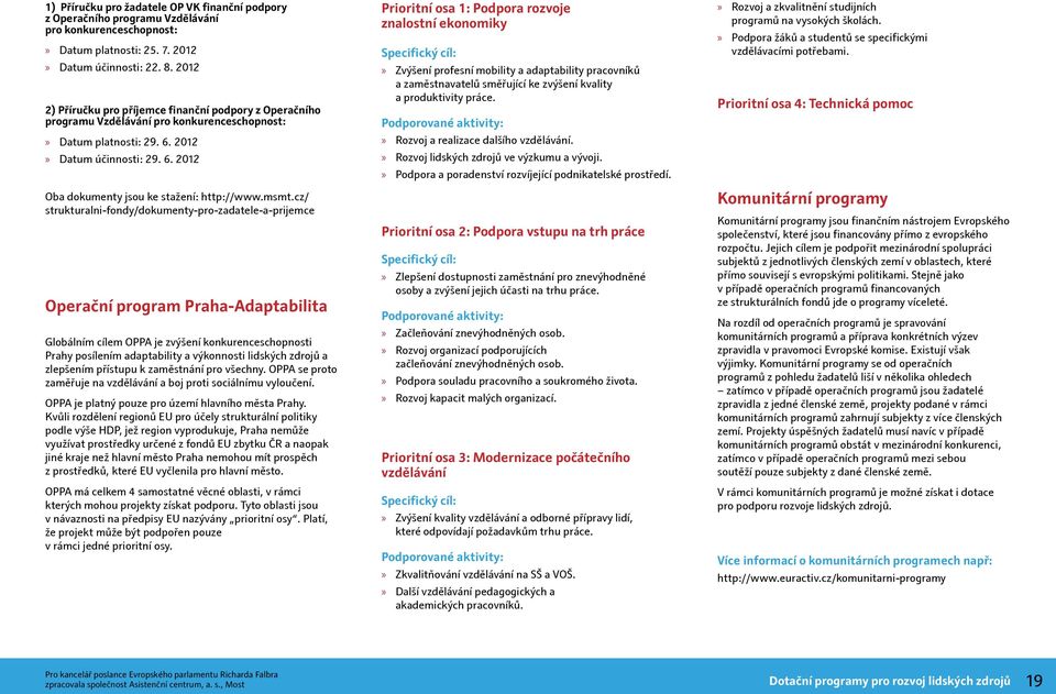 msmt.cz/ strukturalni-fondy/dokumenty-pro-zadatele-a-prijemce Operační program Praha-Adaptabilita Globálním cílem OPPA je zvýšení konkurenceschopnosti Prahy posílením adaptability a výkonnosti