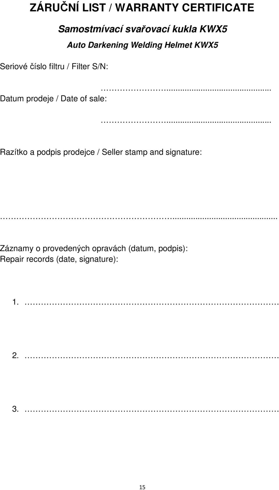 .. Datum prodeje / Date of sale:.