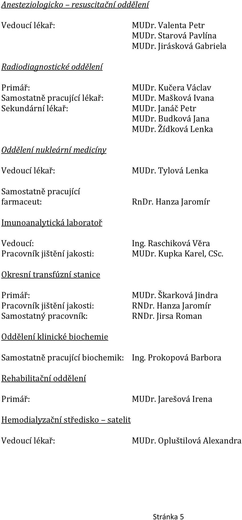 Žídková Lenka Oddělení nukleární medicíny Vedoucí lékař: Samostatně pracující farmaceut: MUDr. Tylová Lenka RnDr. Hanza Jaromír Imunoanalytická laboratoř Vedoucí: Pracovník jištění jakosti: Ing.