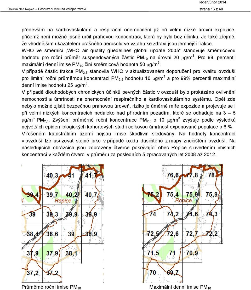 WHO ve směrnici WHO air quality guedelines global update 2005 stanovuje směrnicovou hodnotu pro roční průměr suspendovaných částic PM 10 na úrovni 20 g/m 3. Pro 99.