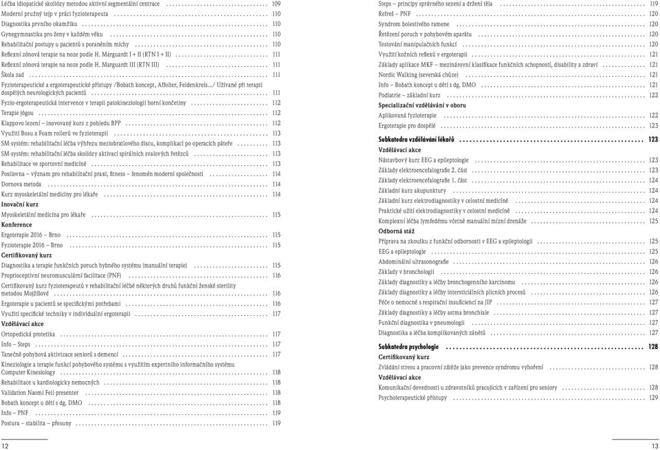 Marguardt III (RTN III)... 111 Škola zad... 111 Fyzioterapeutické a ergoterapeutické přístupy /Bobath koncept, Affolter, Feldenkreis.../ Užívané při terapii dospělých neurologických pacientů.