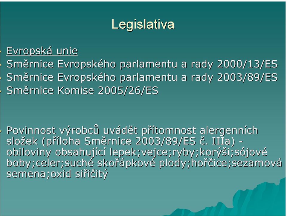 alergenních složek (příloha Směrnice 2003/89/ES č.