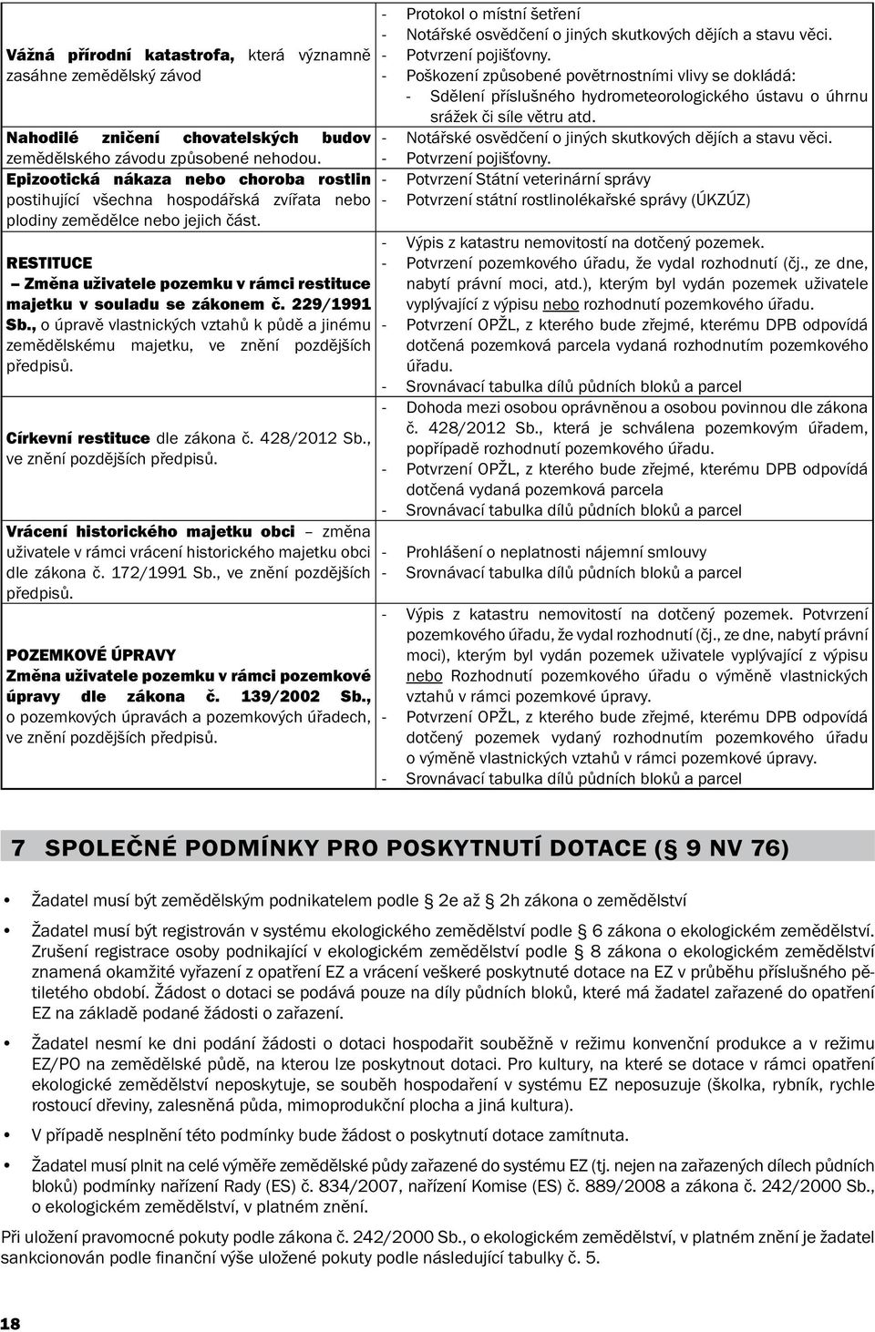 RESTITUCE Změna uživatele pozemku v rámci restituce majetku v souladu se zákonem č. 229/1991 Sb., o úpravě vlastnických vztahů k půdě a jinému zemědělskému majetku, ve znění pozdějších předpisů.