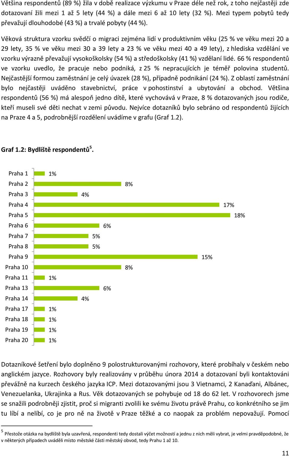 Věková struktura vzorku svědčí o migraci zejména lidí v produktivním věku (25 % ve věku mezi 20 a 29 lety, 35 % ve věku mezi 30 a 39 lety a 23 % ve věku mezi 40 a 49 lety), z hlediska vzdělání ve