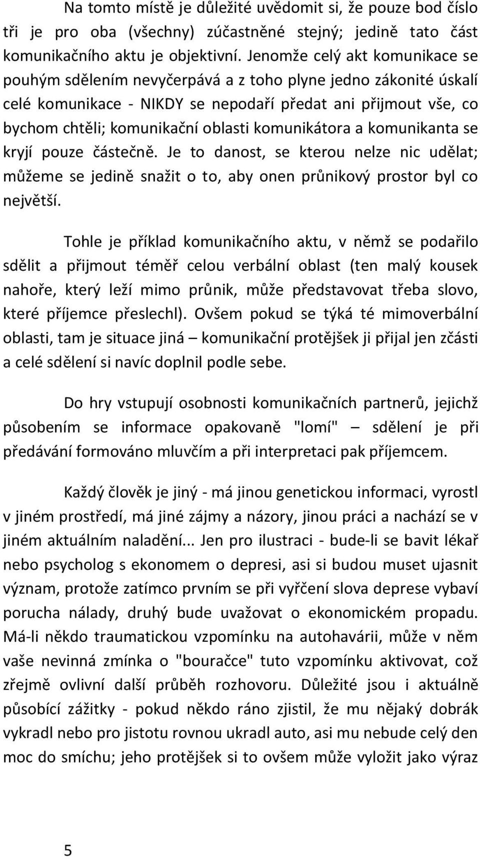 komunikátora a komunikanta se kryjí pouze částečně. Je to danost, se kterou nelze nic udělat; můžeme se jedině snažit o to, aby onen průnikový prostor byl co největší.