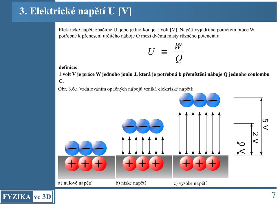 potenciálu: definice: 1 volt V je práce W jednoho joulu J, která je potřebná k přemístění náboje Q