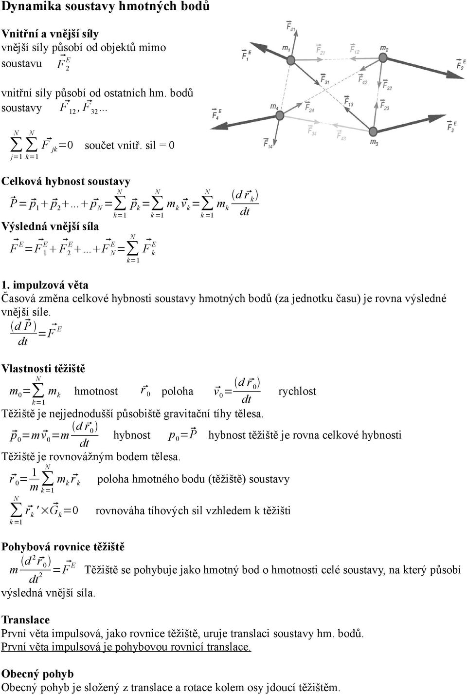 impulzová věta Časová změna celkové hybnosti soustavy hmotných bodů (za jednotku času) je rovna výsledné vnější síle.