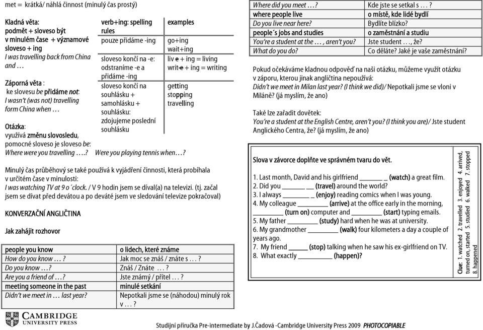 začal jsem se dívat před devátou a po deváté jsem ve sledování televize pokračoval) KONVERZAČNÍ ANGLIČTINA Jak zahájit rozhovor verb+ing: spelling rules pouze přidáme -ing sloveso končí na -e: