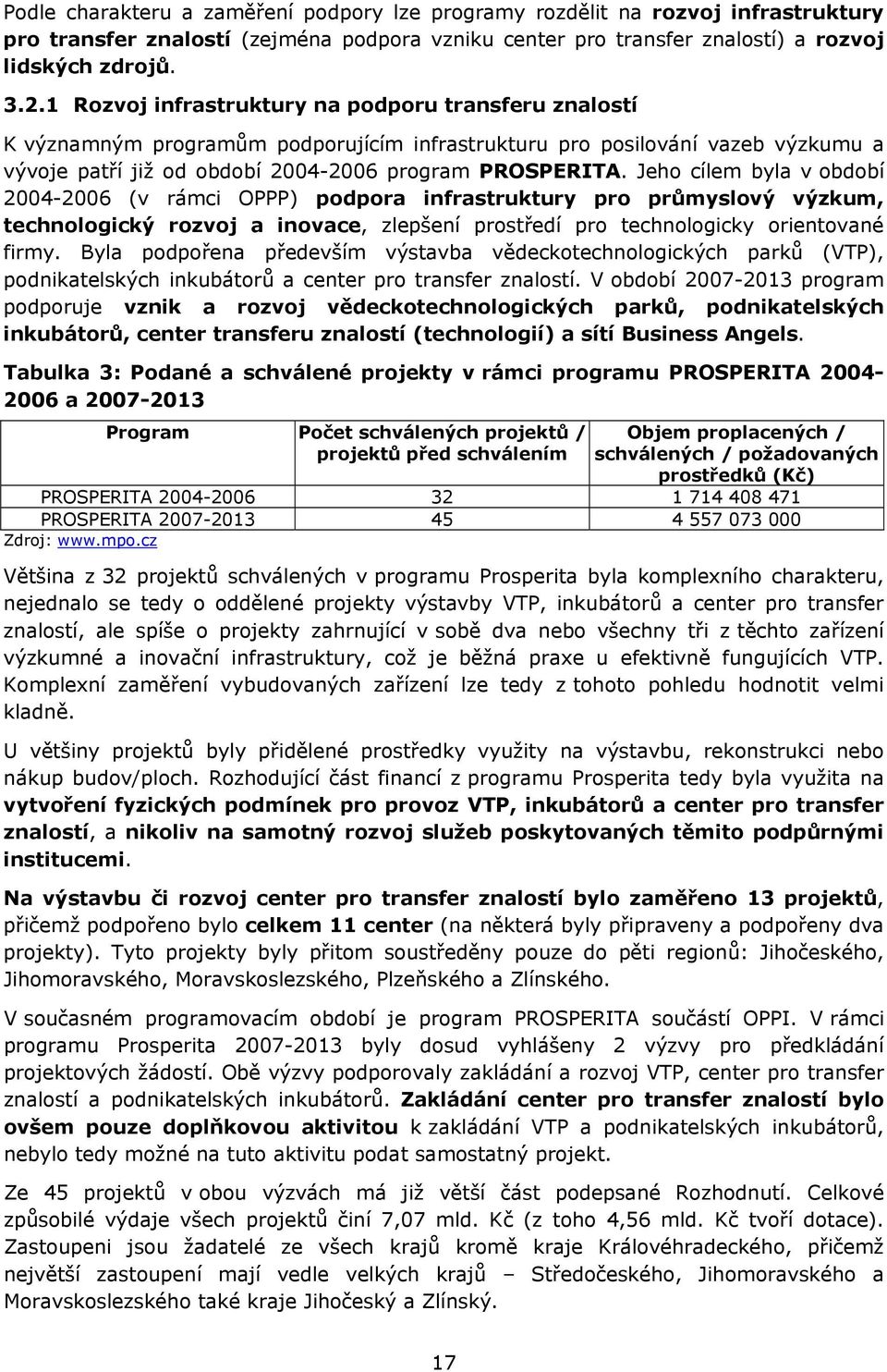 Jeho cílem byla v období 2004-2006 (v rámci OPPP) podpora infrastruktury pro průmyslový výzkum, technologický rozvoj a inovace, zlepšení prostředí pro technologicky orientované firmy.