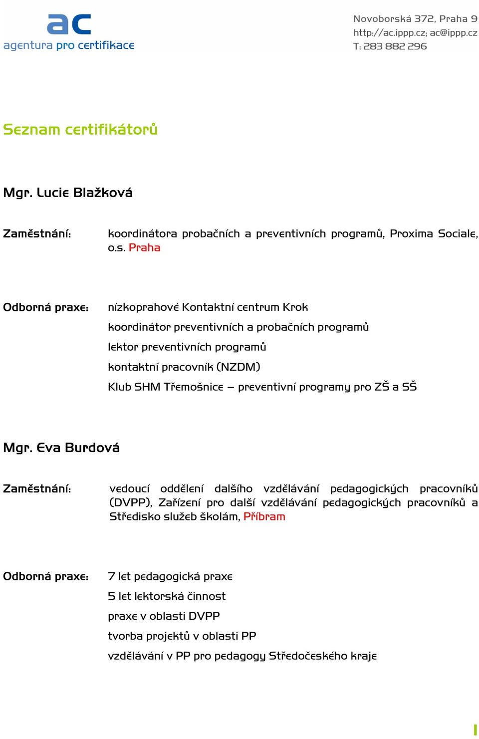 Třemošnice preventivní programy pro ZŠ a SŠ Mgr.