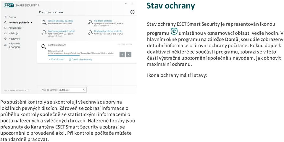 Pokud dojde k deaktivaci některé ze součásti programu, zobrazí se v této části výstražné upozornění společně s návodem, jak obnovit maximální ochranu.