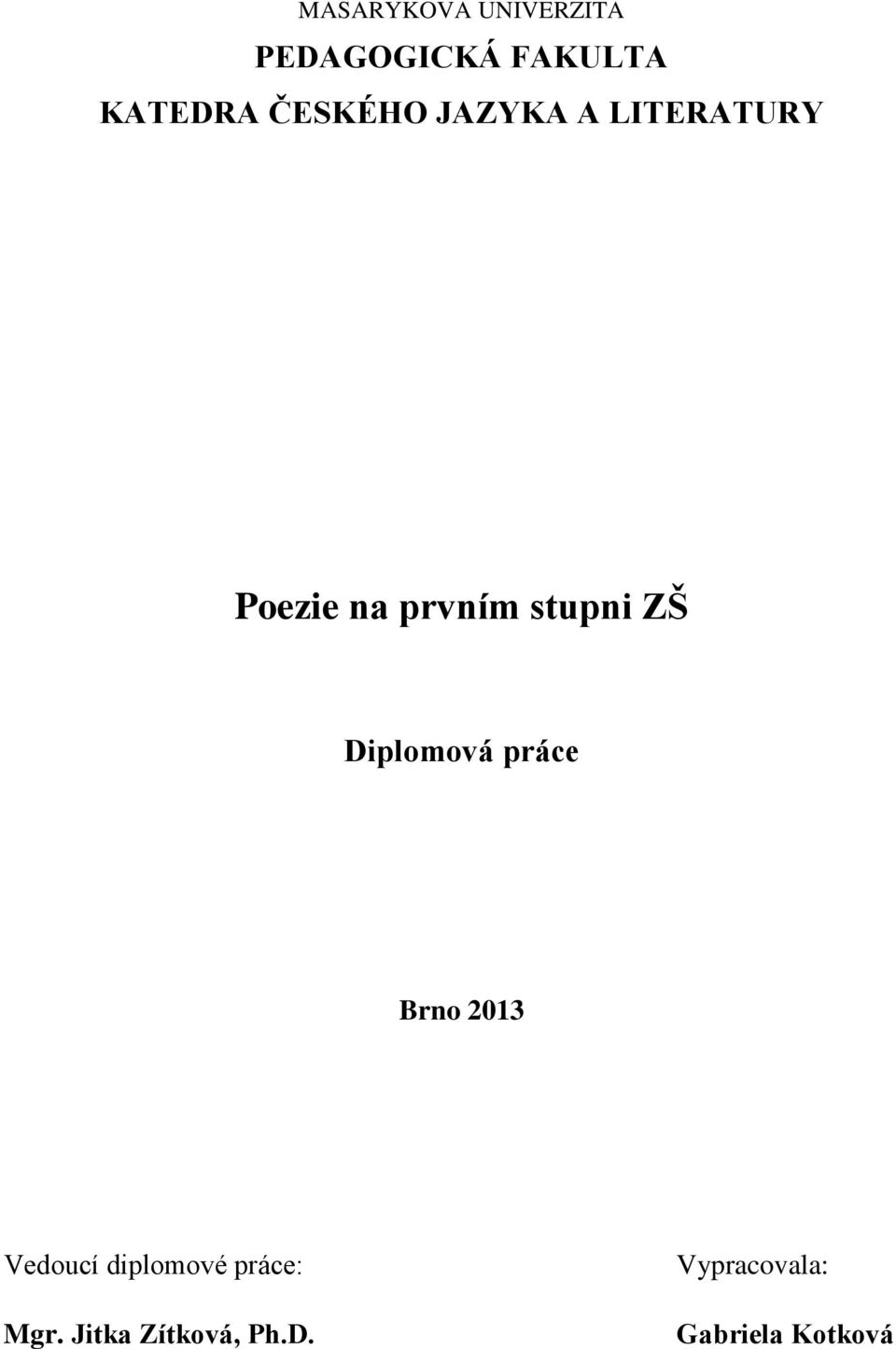 ZŠ Diplomová práce Brno 2013 Vedoucí diplomové