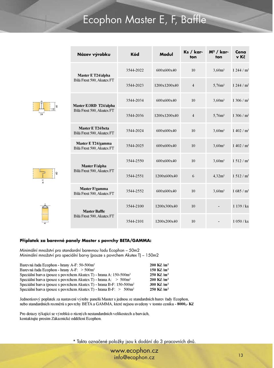1 402 / m 2 Master F/alpha, 3544-2550 600x600x40 10 3,60m² 1 512 / m 2 3544-2551 1200x600x40 6 4,32m² 1 512 / m 2 Master F/gamma, 3544-2552 600x600x40 10 3,60m² 1 685 / m 2 Master Baffle, 3544-2100