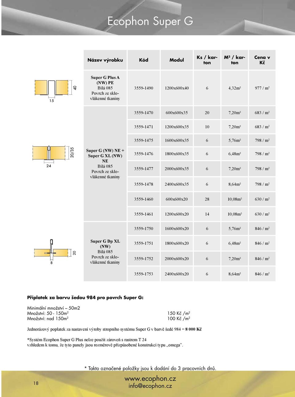 3559-1477 2000x600x35 6 7,20m² 798 / m 2 3559-1478 2400x600x35 6 8,64m² 798 / m 2 3559-1460 600x600x20 28 10,08m² 630 / m 2 3559-1461 1200x600x20 14 10,08m² 630 / m 2 3559-1750 1600x600x20 6 5,76m²