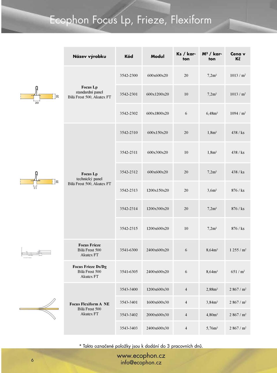 / ks 3542-2314 1200x300x20 20 7,2m² 876 / ks 3542-2315 1200x600x20 10 7,2m² 876 / ks Focus Frieze 3541-6300 2400x600x20 6 8,64m² 1 255 / m 2 Focus Frieze Ds/Dg 3541-6305 2400x600x20 6 8,64m² 651 /