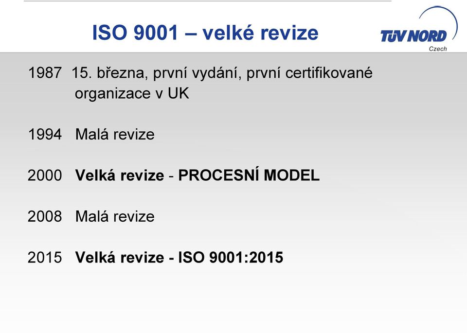 organizace v UK 1994 Malá revize 2000 Velká