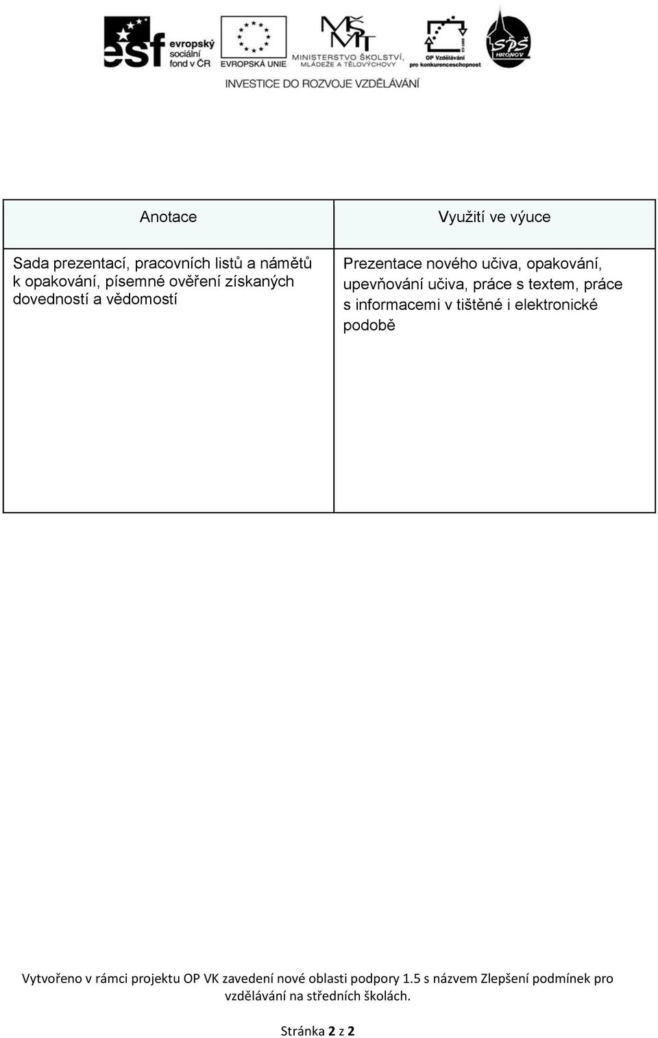 textem, práce s informacemi v tištěné i elektronické podobě Vytvořeno v rámci projektu OP VK