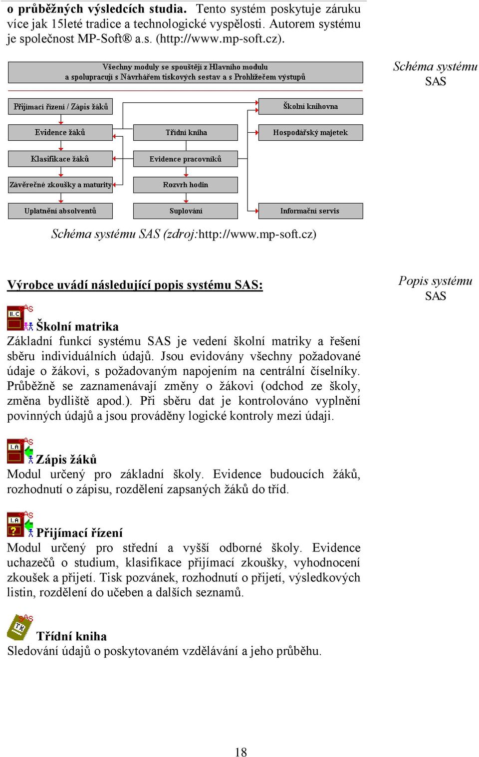 cz) Výrobce uvádí následující popis systému SAS: Popis systému SAS Školní matrika Základní funkcí systému SAS je vedení školní matriky a řešení sběru individuálních údajů.