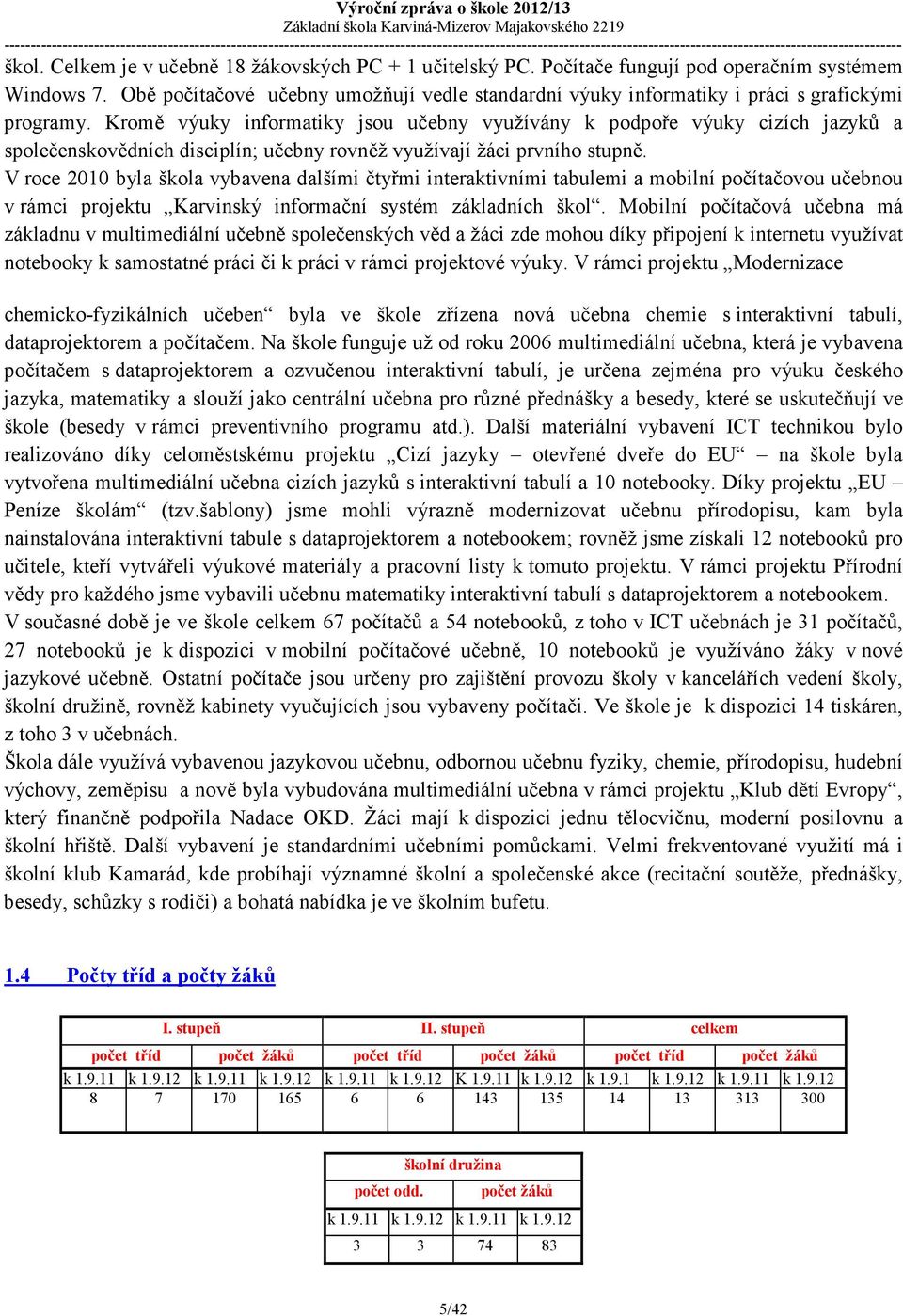 Kromě výuky informatiky jsou učebny využívány k podpoře výuky cizích jazyků a společenskovědních disciplín; učebny rovněž využívají žáci prvního stupně.