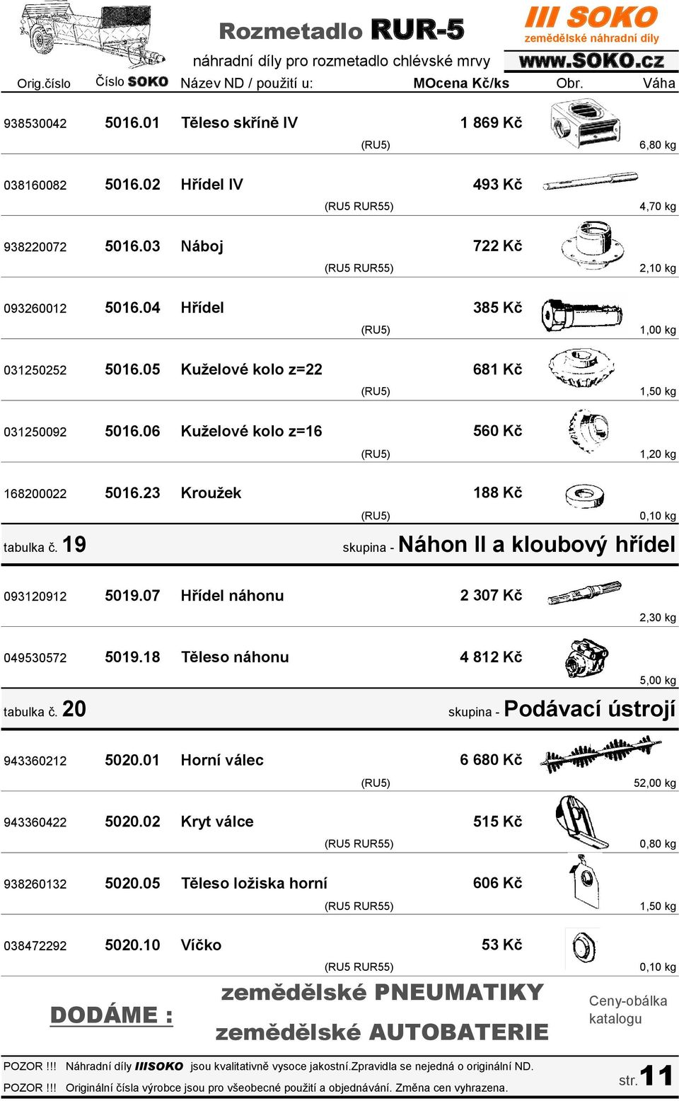 07 Hřídel náhonu 2 307 Kč 2,30 kg 049530572 5019.18 Těleso náhonu tabulka č. 20 4 812 Kč 5,00 kg skupina - Podávací ústrojí 943360212 5020.01 Horní válec 943360422 5020.