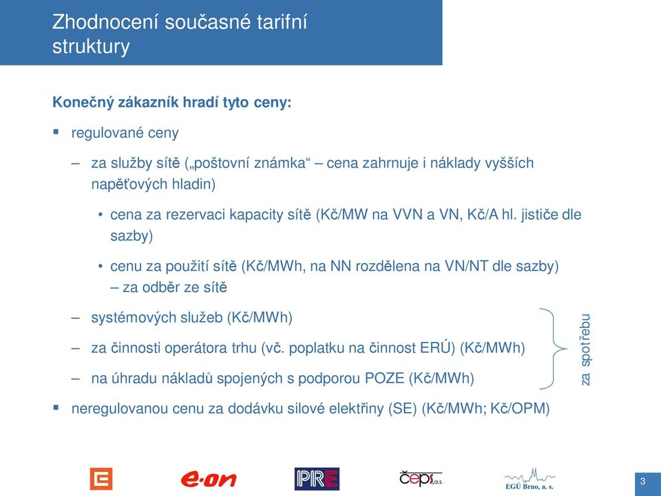 jisti e dle sazby) cenu za použití sít (K /MWh, na NN rozd lena na VN/NT dle sazby) za odb r ze sít systémových služeb (K /MWh) za innosti