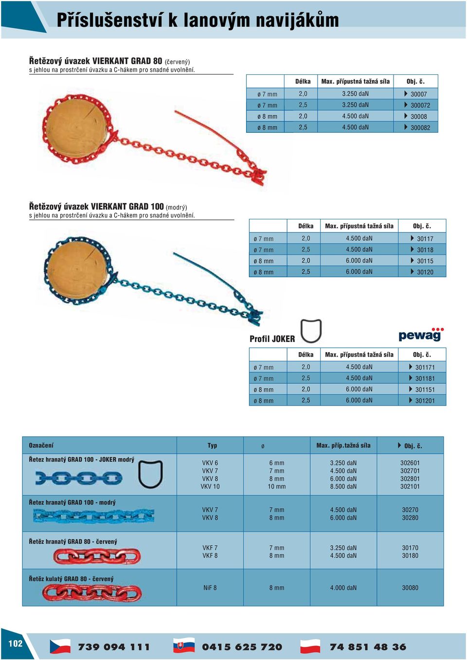 přípustná tažná síla Obj. č. ø 2,0 4.500 dan 30117 ø 2,5 4.500 dan 30118 ø 2,0 6.000 dan 30115 ø 2,5 6.000 dan 30120 Profil JOKER Délka Max. přípustná tažná síla Obj. č. ø 2,0 4.500 dan 301171 ø 2,5 4.