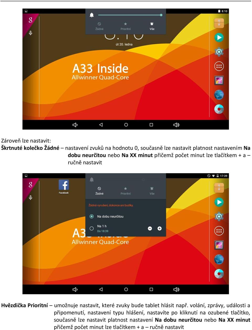 zvuky bude tablet hlásit např.