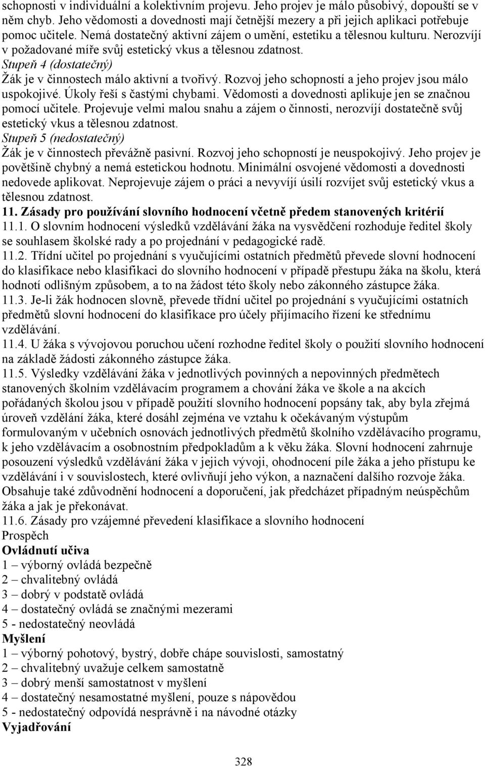 Stupeň 4 (dostatečný) Žák je v činnostech málo aktivní a tvořivý. Rozvoj jeho schopností a jeho projev jsou málo uspokojivé. Úkoly řeší s častými chybami.