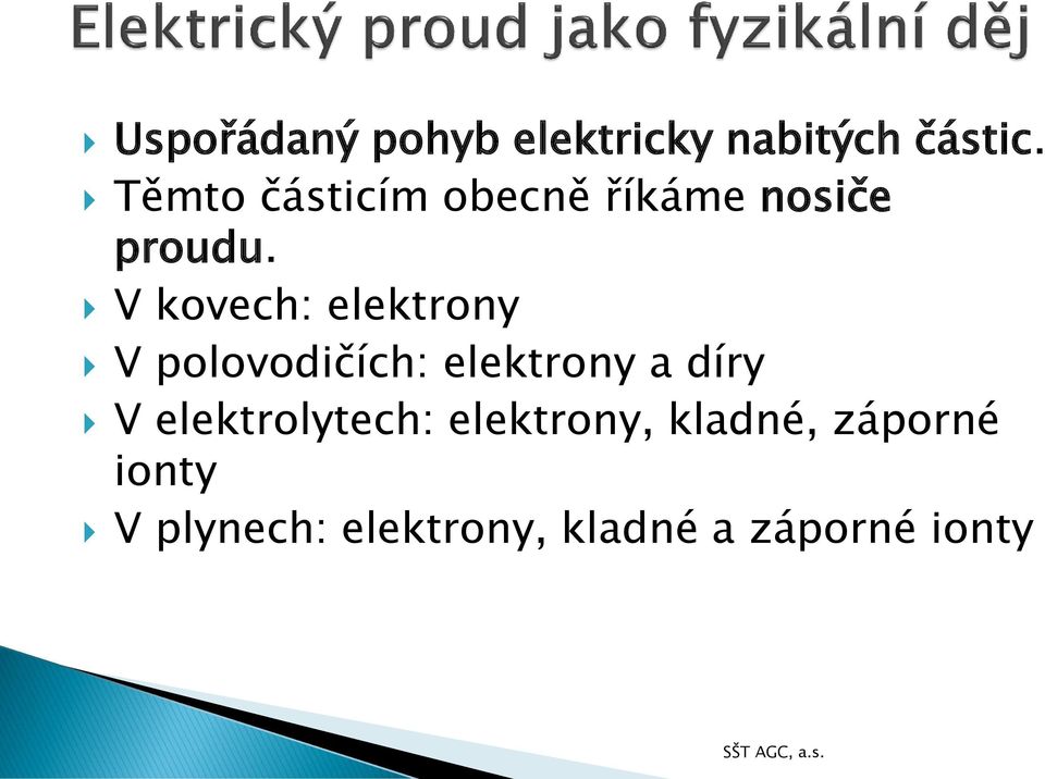 V kovech: elektrony V polovodičích: elektrony a díry V